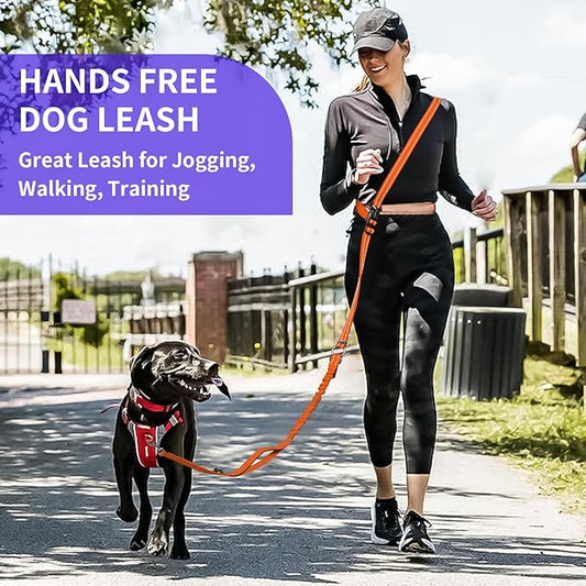 Kazazoo Hands-Free Dog Leash with 6-9FT Adjustable Length - Heavy Duty No Pull Bungee Design, Reflective Safety for Walking, Jogging & Training | Suitable for Medium to Large Dogs Orange L