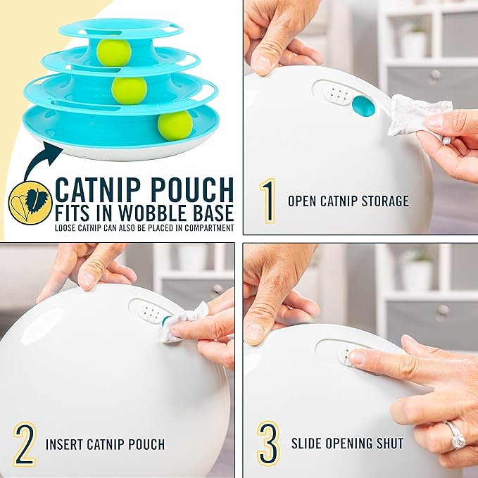 Our Pets Wobble Triple Chase Ball Track Interactive Cat Toy for Indoor Cats with Catnip (Cat Toys; Kitten Toys for Hunting and Chasing w/Rattling; Rolling Balls)