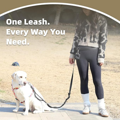 6-in-1 Hands-Free Dog Leash, Waist & Crossbody Bungee Lead with Dual Padded Handles, Bungee Shock Absorbing, Seat Belt Buckle, Reflective for Small Medium Large Dogs, Black