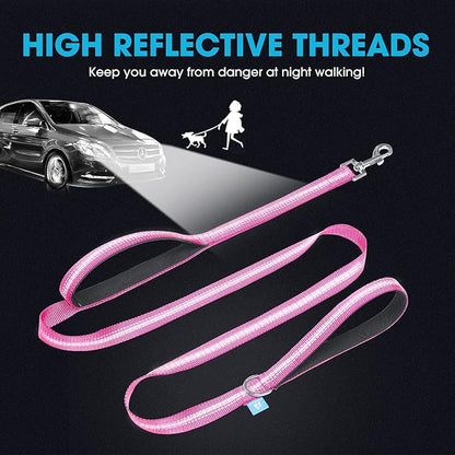 BAAPET Two Handle Dog Leash, Dual Soft Padded Handles with Traffic Control Handle Leash for Small Medium or Large Dogs (3/4'' x 5 FT, Pink)
