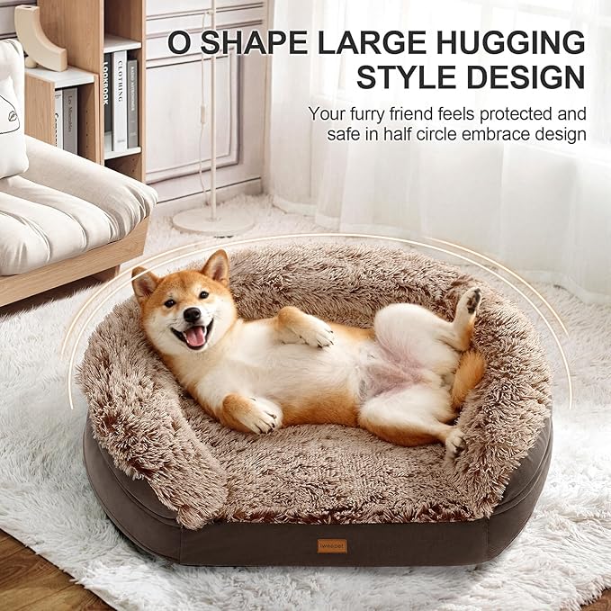 Orthopedic Dog Beds for Large Dogs, 41" x 32.6" x 7.7" Supportive Dog Sofa Bed with 28D Egg-Crate Foam, Removable Washable Cover, Waterproof Lining, for Puppy,Senior,Sick, Brown