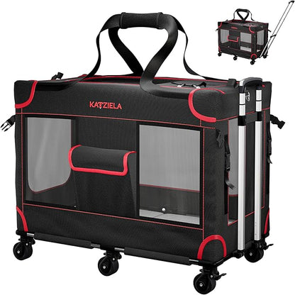 MegaCruze Rolling Pet Carrier for Medium & Large Dogs 25”x17”x20”. Lockable Wheels Zipper Locks Telescopic Handle Breathable Mesh, Removable Wheel Base, Stress-Free Travel Outdoor and Indoor