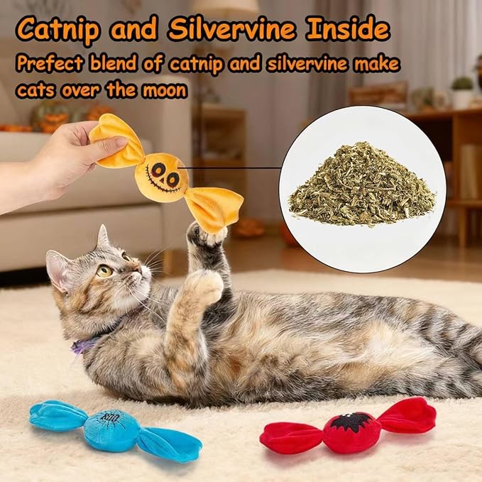 Retro Shaw 3PCS Candy Catnip Kicker Toys for Indoor Cats, Crinkle Cat Toys with Catnip, Interactive Plush Kitty Treat Toy for Bored Cats, Kitten Teething Toys