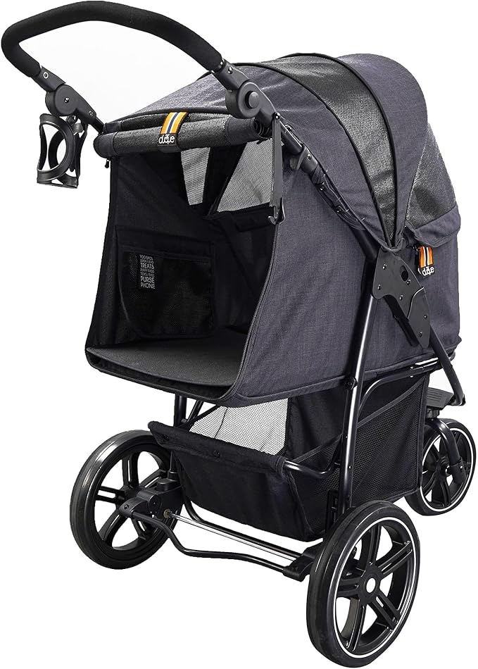 COOPER dog & pet robust buggy, jogger holds up to 32 kg / 70lbs, easy fold, multi-height adjustable soft touch handle, reflective accents, mesh inserts, zippered exits, storage basket below