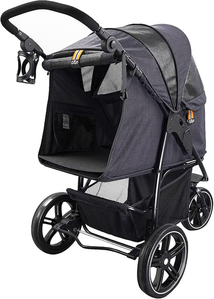 COOPER dog & pet robust buggy, jogger holds up to 32 kg / 70lbs, easy fold, multi-height adjustable soft touch handle, reflective accents, mesh inserts, zippered exits, storage basket below