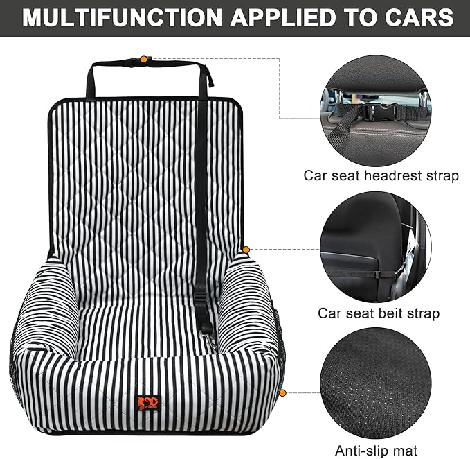 Dog Car Seat for Small and Medium Dogs, Booster Seat Sofa Pet Bed, Portable Car Travel Carrier Bed (Black Stripes,M)