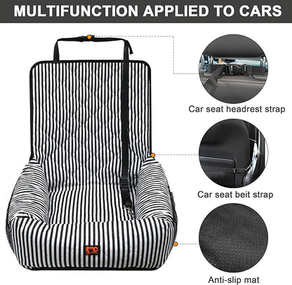 Dog Car Seat for Small and Medium Dogs, Booster Seat Sofa Pet Bed, Portable Car Travel Carrier Bed (Black Stripes,M)