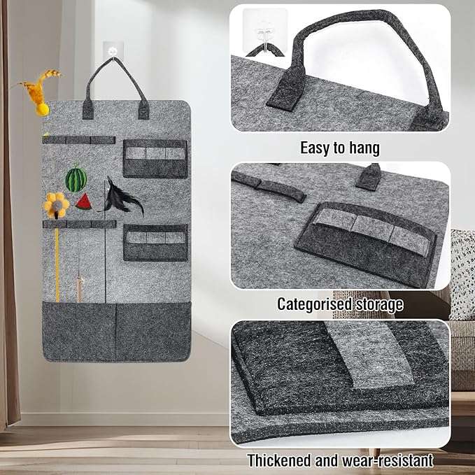 Cat Teaser Toy Storage Hanging Bag, Wand Toy Holder and Cat Toy Organizer for Indoor Cats, Cat Toy Storage Box Ensuring Feline Safety and a Clutter-Free Home
