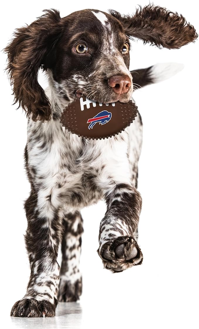 NFL Buffalo Bills Mega- Chew Hard Nylon Bacon-Flavored Dog Bone Football Chew Toy Interactive Tasty Fun Dog Chewy Toys Indestructible Strong Durable Tough Pet Biting Playtoy for Aggressive Chewers