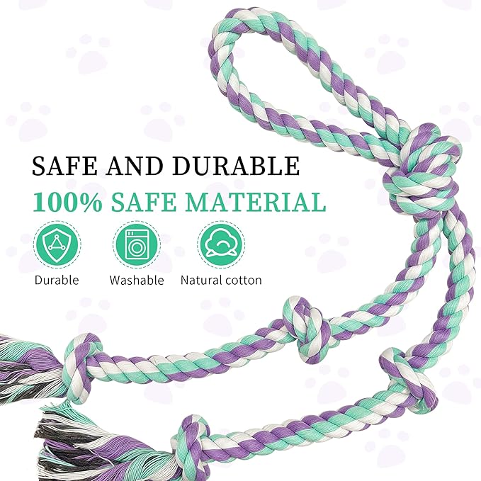 Dog Rope Toys for Large/Medium Aggressive Chewers, Tough Cotton Chew Toy, 3 Feet 5 Knots Indestructible, Tug of War Dog Pull Rope Teeth Cleaning (5 knot-19.5In)