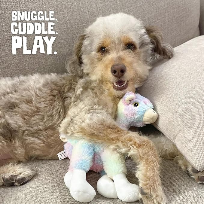 Snugarooz Ally The Alpaca Plush Dog Toy with Repair Patch – Tie Dye Design with Crinkle & Squeak Sounds – Durable for Small to Medium Dogs