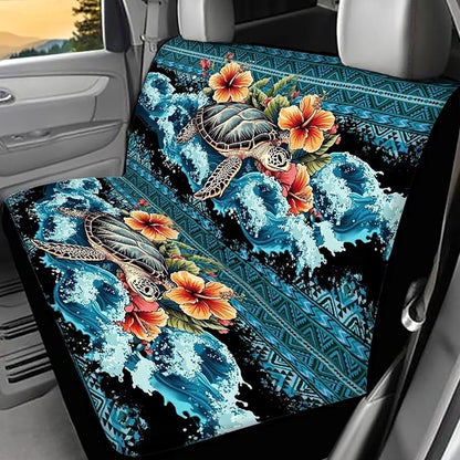 AFPANQZ Sea Turtle Flower Car Seat Cover for Rear Bench Seats Polyester Fabric Protects Against Dirt Pet Fur Dog Hair, Easy to Install with Universal Fit for Cars Trucks and SUV