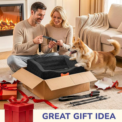 Dog Car Seat for Small Medium Dogs, 6" Elevated Dog Booster Seat with ISOFIX Safety Fixation, Washable Cover & High Density Memory Foam, Portable for Car Front/Rear/Trunk Home Outdoor Use (Jet Black)