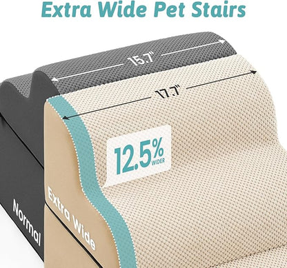 Detachable Curved Wide Dog Stairs 19.7" H, 4 Step Small Dog Step for Puppy or Older Cat, Ramp for Bed, Sofa, Couch or Chair, Ladder with High Density Foam, 17.7x28.3x19.7 inch, Beige