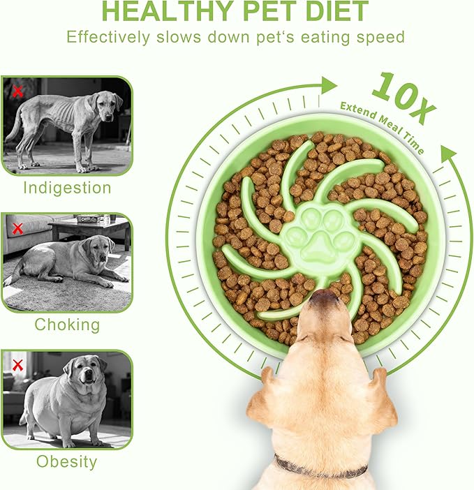 Ceramic Slow Feeder Dog Bowl, 1.5 Cup Dog Food or 20oz Water, Slow Eating Bowl for Small Breed, Maze Puzzle Feeder for Fast Eaters, Anti-Choking Stop Bloat, Non-Slip BPA Free (Green)