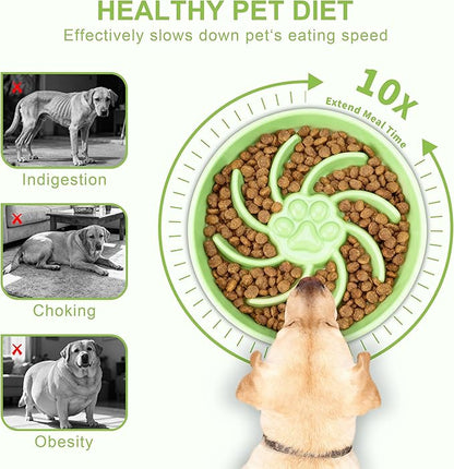 Ceramic Slow Feeder Dog Bowl, 1.5 Cup Dog Food or 20oz Water, Slow Eating Bowl for Small Breed, Maze Puzzle Feeder for Fast Eaters, Anti-Choking Stop Bloat, Non-Slip BPA Free (Green)