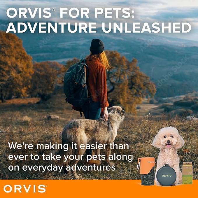 Orvis Dog Travel Water Bottle, 25oz Capacity | Portable Pet Waterer with Built-in Bowl | Stainless Steel, High Visibility Orange Lid