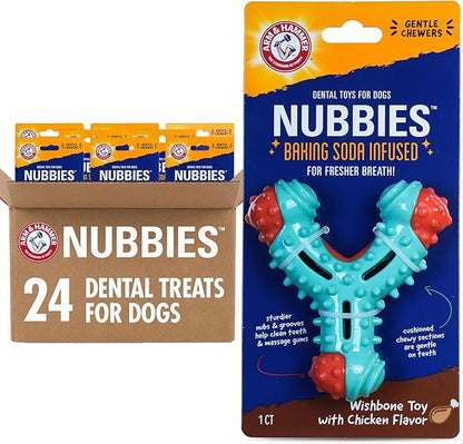 ARM & HAMMER for Pets Nubbies Wishbone Dog Dental Toy| Best Dog Chew Toy for Moderate Chewers | Dog Dental Toy Helps Reduce Plaque & Tartar | Chicken Flavor Baking Soda (Pack of 24)