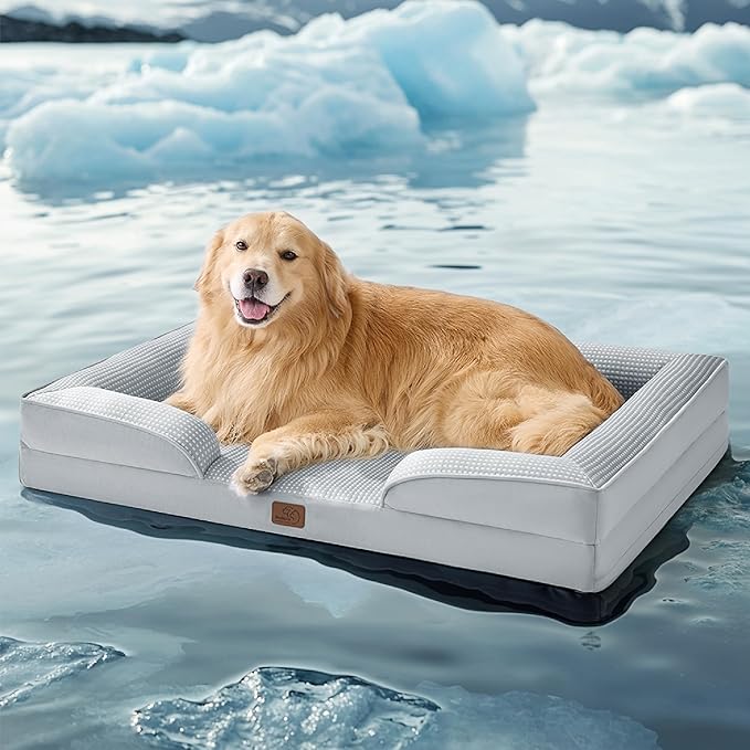 Bedsure XL Dog Bed for Extra Large Dogs - Orthopedic XLarge Dog Cat Cooling Bed Washable, Comfort Dogs Couch Sofa with Waterproof Removable Cover, Pet Bed with Nonskid Bottom, Cooling Grey, 42"