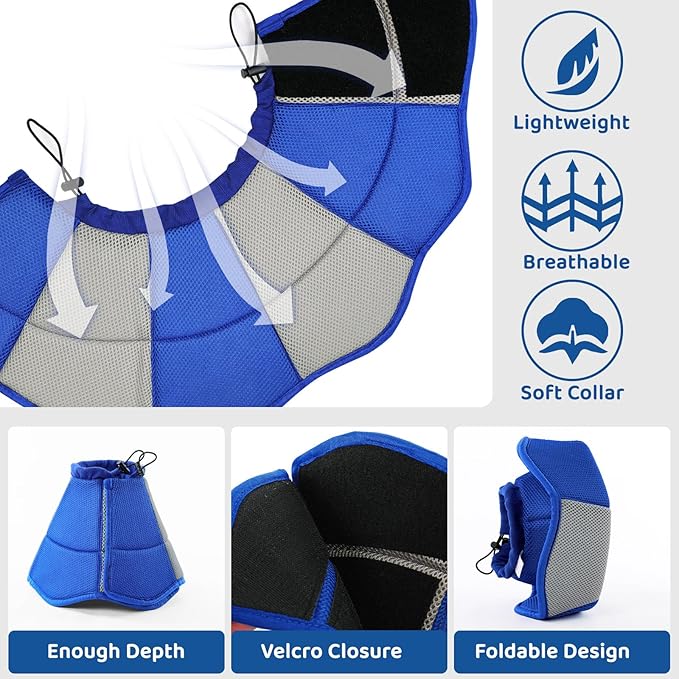 SUNFURA Dog Cone - Soft Cone for Dogs to Stop Licking, Pet E-Collar Alternative After Surgery, Adjustable Pet Recovery Collar for Wound Healing, Blue Small