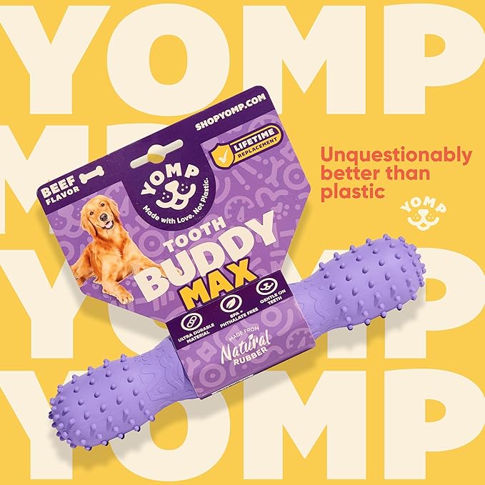 Yomp ToothBuddy MAX Dog Dental Chew Toy – Teething and Chewing Toy for Soft and Medium Chewers – Pet-Safe, Non-Toxic, All-Natural Rubber Dog Bone Toy