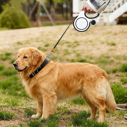 BIGNADO 26ft/8m Retractable Dog Leash with Poop Bag Holder for Medium Large Dogs Up to 110lbs/50kg, Heavy Duty Dog Walking Leash with Anti-Slip Grip, No-Tangle Leashes, One-Handed Lock - White