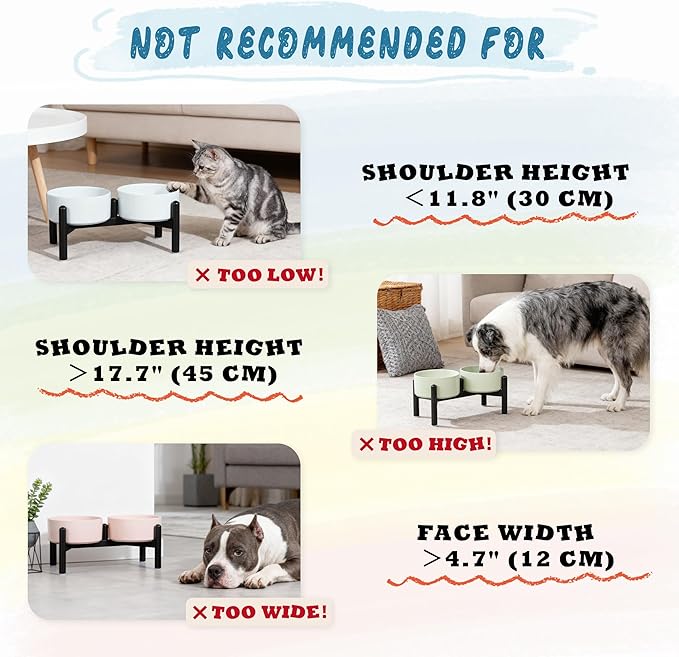 Ceramic Elevated Dog Bowl Set - Dog Feeder Station with Cute-Style Double Bowls for Small and Medium Size Breed - Non-Slip Raised Dish for Food and Water Feeding- 6 Inch - 3.5 Cups / 20 fl oz - Khaki