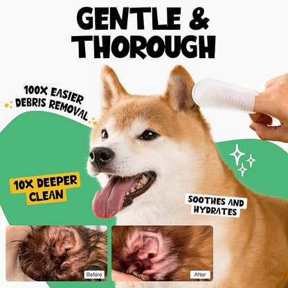 Dog Ear Cleaner Wipes 100 Counts - Vet-Recommended Pet Ear Wipes to Remove Wax, Dirt, Relieve Ear Itching & Inflammation for Dogs & Cats