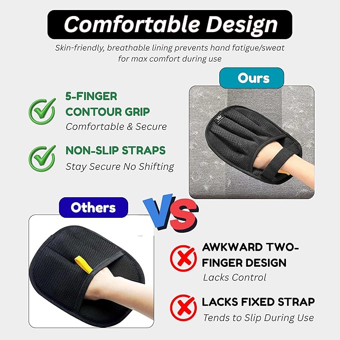 2-Pack Pet Hair Removal Glove for Cats & Dogs, Five-Finger Electrostatic Reusable Gloves for Removing Fur from Couch, Carpet, Clothing & Car Seats