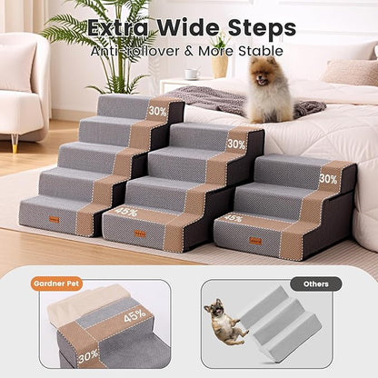 Gardner Pet Dog Stairs for Small Dogs 14" H, 3-Step Extra Wide Dog Steps for Bed, Pet Stairs for Bed and Couch with Durable Non-Slip Waterproof Fabric Cover and Soft Foam, Grey