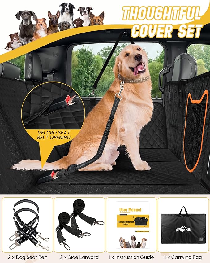 Angooni XL Dog Backseat Extender for Trucks - Hard Bottom 400lbs Load, Heavy-Duty Backseat Dog Hammock, Non-Slip & Waterproof Dog Seat Cover for F150, RAM1500, Silverado