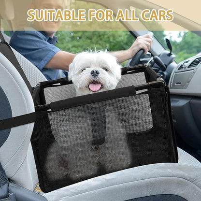 PetsHome Dog Car Seat Foldable Dog Car Booster Seat Waterproof Breathable Oxford Travel Bag for Small to Medium Dogs, Puppies, and Pets-Pure Black-Upgrade
