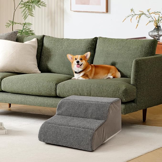 2 Steps Dog Stairs for Sofas & Chairs, 8.3" Tall Pet Steps for Small to Medium Dogs & Cats, Waterproof with Removable Cover & PE Support Board for Sofa, Chair, or Stairs