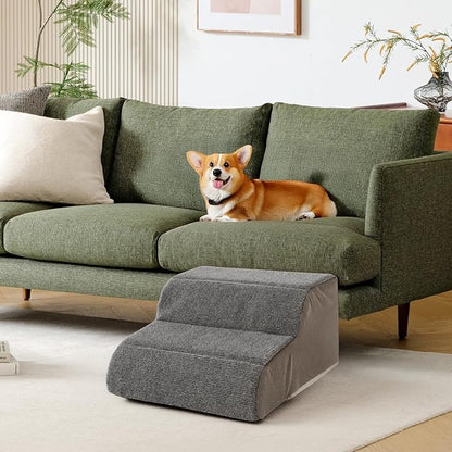 2 Steps Dog Stairs for Sofas & Chairs, 8.3" Tall Pet Steps for Small to Medium Dogs & Cats, Waterproof with Removable Cover & PE Support Board for Sofa, Chair, or Stairs