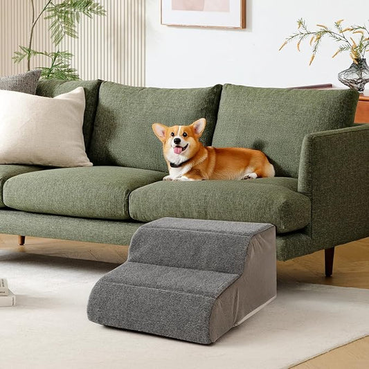 2 Steps Dog Stairs for Sofas & Chairs, 8.3" Tall Pet Steps for Small to Medium Dogs & Cats, Waterproof with Removable Cover & PE Support Board for Sofa, Chair, or Stairs