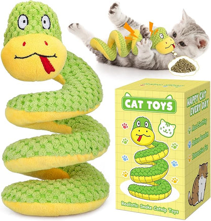 Retro Shaw Interactive Indoor Cat Toys – 11" Realistic Snake with Silvervine & Catnip, Crinkle Sound & Spring-Loaded Design, Bite-Resistant Plush Kicker for Kitten Teething, Boredom Relief & Exercise