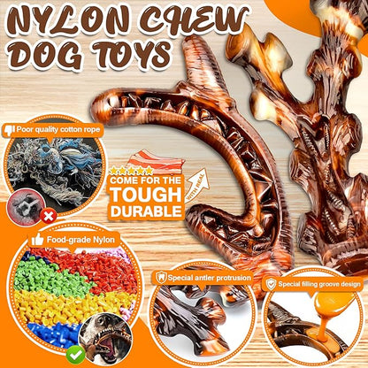 Dog Chew Toys for Aggressive Chewers 4 Pack, Indestructible Dog Toys, Bacon Flavor, Tough Nylon Bones to Keep Them Busy, Medium & Large Breed, Gifts for Dogs