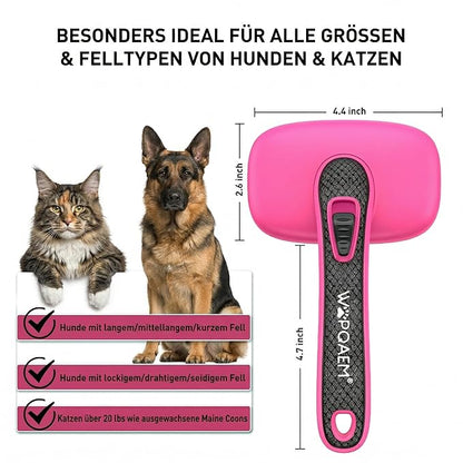 Self Cleaning Slicker Brush for Dog, Cat, Skin Friendly Shedding & Grooming Tool for Long and Short Haired Pets, Easy Clean Retractable Bristles, Pink