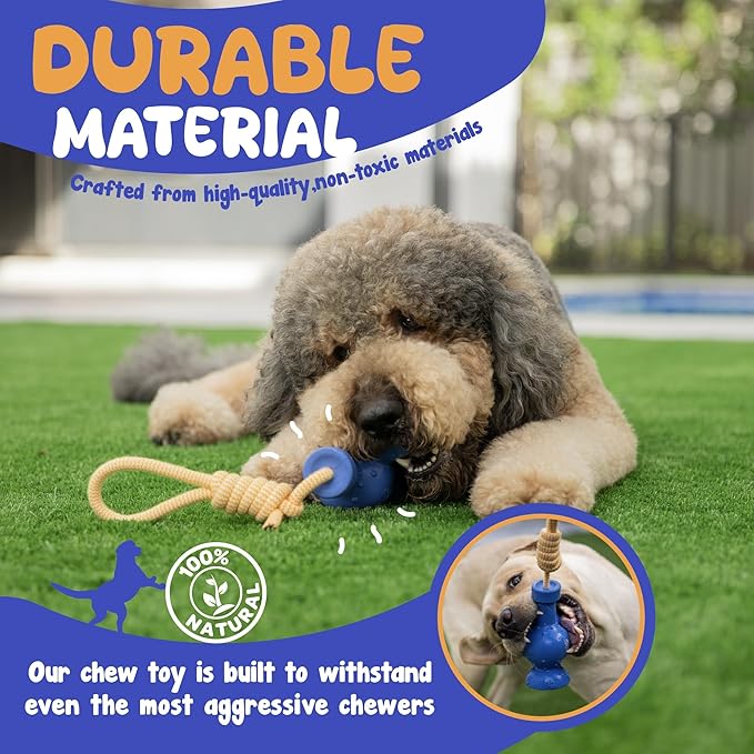 Funny Dog Toy Chew Rubber Tug-A-War Dog Toy - Built for Sized Medium to Large Dogs - Ideal Gift for Dog Birthday - Orange Body with Yellow Rope