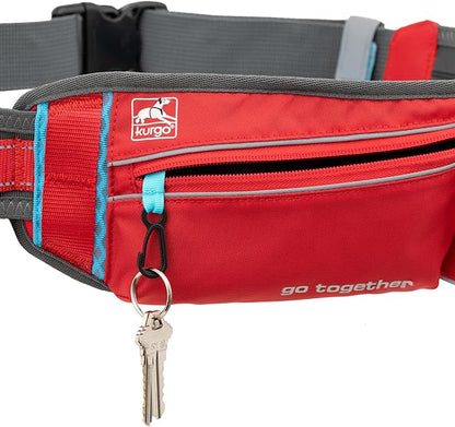 Kurgo On Trail Running Belt - Hands Free Running Belt for Dogs - Adjustable Dog Running Belt - Reflective Jogging Gear - Quick Access Pouch - BPA Free Water Bottle - Red/Blue/Gray