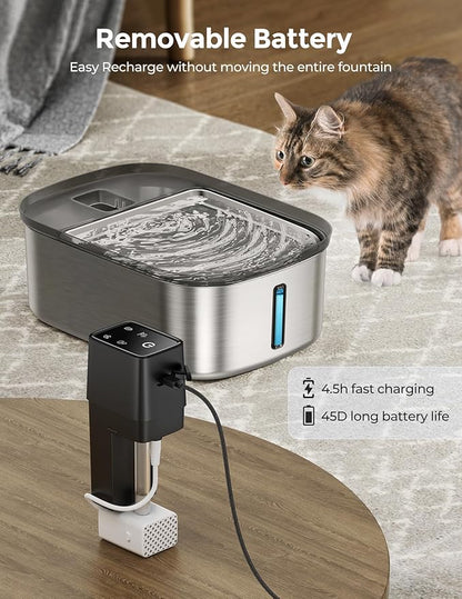 Wireless 7.5l/254oz/2Gal Dog Water Fountain for Large Dogs Stainless Steel, Quiet Pet & Cat Water Fountain with Motion Sensor, Automatic Water Dispenser for Dogs&Multi-Pet Homes Continuous Fresh Flow