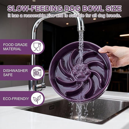 Ceramic Slow Feeder Dog Bowl, 1.5 Cup Dog Food or 20oz Water, Slow Eating Bowl for Small Breed, Maze Puzzle Feeder for Fast Eaters, Anti-Choking Stop Bloat, Non-Slip BPA Free (Purple)