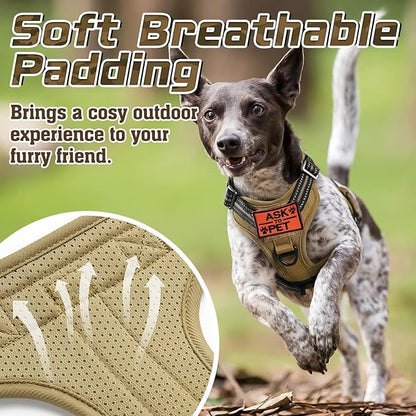 rabbitgoo Tactical Dog Harness for Large Dogs, No Pull Military Service Vest with Handle & Molle, Easy Control for Training Walking, Adjustable Reflective Straps, Brown, L