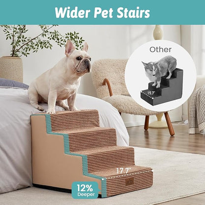 Dog Stairs for Small Dogs, 17.7" Extra Wide Right-Angle Pet Stairs for Couch and Beds, Anti-Slip Dog Steps for Old Cats and Lowrider, 17.7x23.6x17.7 inch,Light Brown