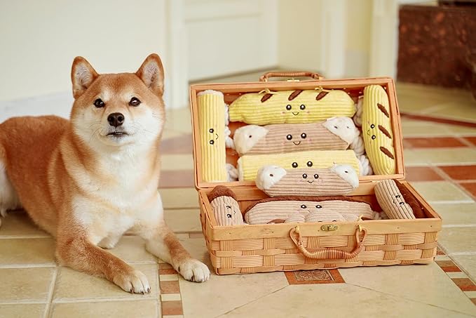 Squeaky Dog Plush Toy, Bakery Bite_Stick Collection, 8“, for Small and Medium Dogs (Cannoli, Small)