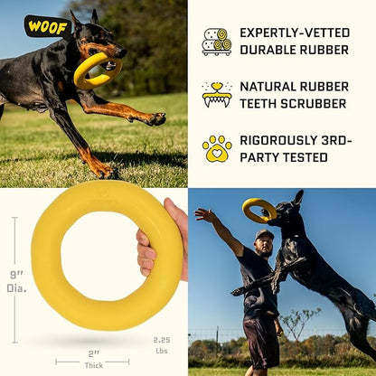 Giant XL Virtually Indestructible Dog Ring - Lifetime Replacement - Tough, Durable Chew Toy for Aggressive Chewers - Safe Non-Toxic Natural Rubber - Chew, Tug, Fetch - Large - 9"x2", 2.25lbs