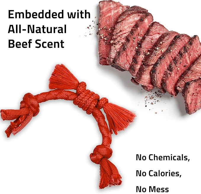 Playology Dog Toys | Puppy Toy Sensory Rope Tug of War Rope for Dogs and Puppies | Small Beef Scented Dog Toy - Easy to Clean and Made from Non Toxic Materials