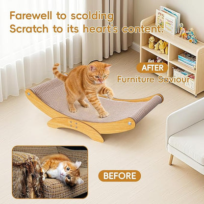 Extra-Larger Cat Scratcher Bed for Indoor Cats - 27.6" Natural Sisal Cat Scratching Board, Wood Frame Scratch Pad, Modern Cats Lounger/Hammock, Easy Assembly Furniture