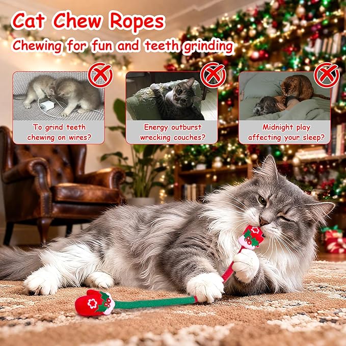 Retro Shaw Cat Chew Ropes 3PCS, Kitten Teething Toys for Indoor Cats, Natural Catnip Kicker Toys for Boredom Relief, Handmade Catnip Toys for Dental Health, Gift for Kitty