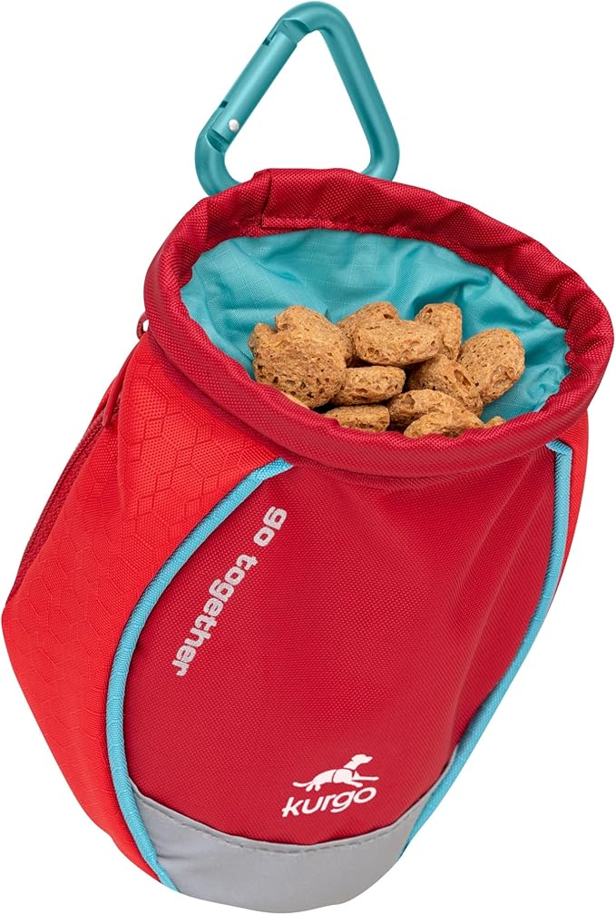 Kurgo Go Stuff It Dog Treat Bag, Training Treat Pouch Bag for Dogs, Treat Pouches for Pets, Hands-Free Pouch Waist, Reflective, Includes Carabiner (Chili Red)